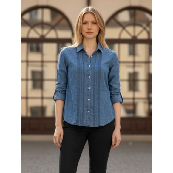 Women's - Lauren Jeans Co. Blue Linen Button Down Shirt, Size Medium - Picture 1 of 6